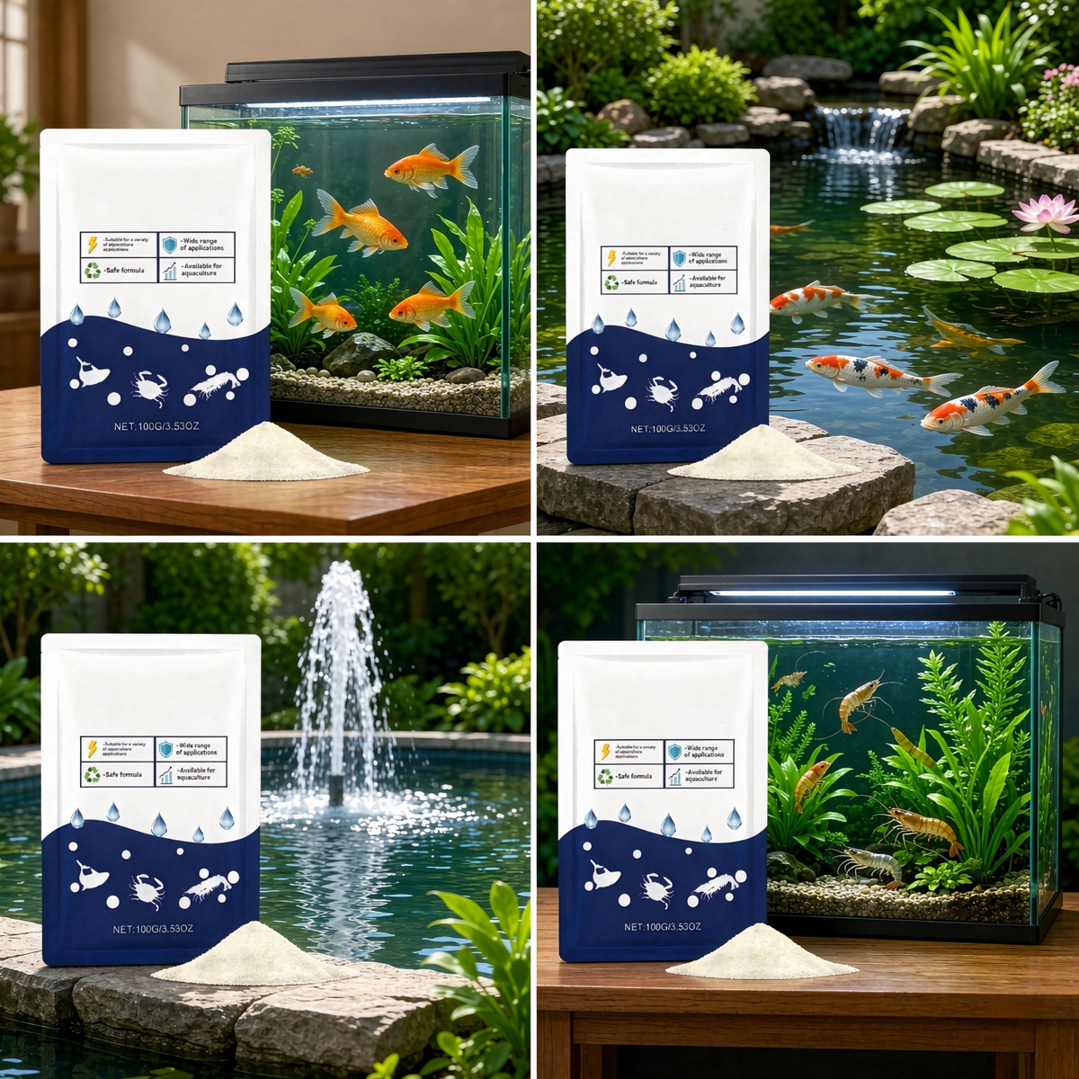 100g Aquarium Water Clarifier Powder – Crystal Clear Water Treatment for Fish Tanks & Ponds