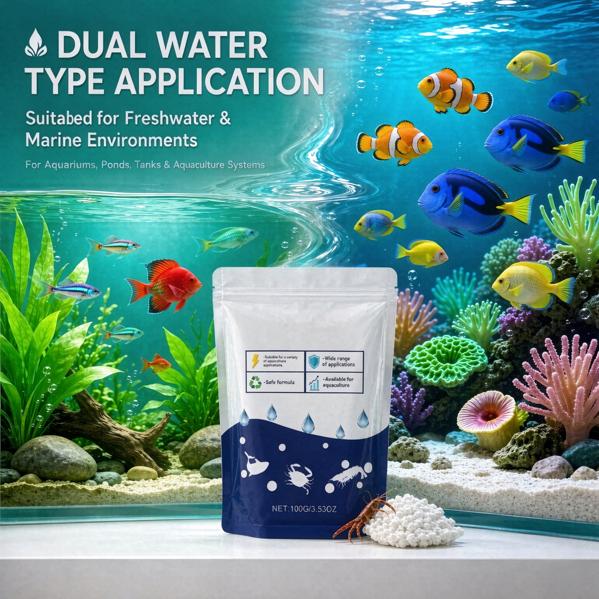 100g Aquarium Water Clarifier Powder – Crystal Clear Water Treatment for Fish Tanks & Ponds