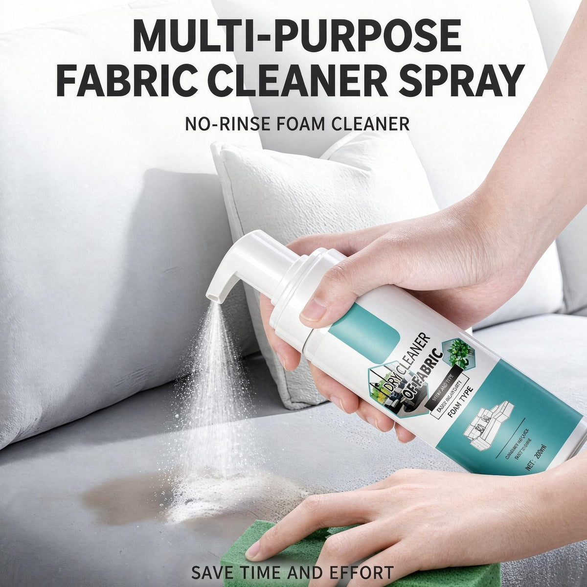 Multi-Purpose Fabric Cleaner Spray – Foam Cleaner for Sofas, Carpets, Curtains & Car Interiors