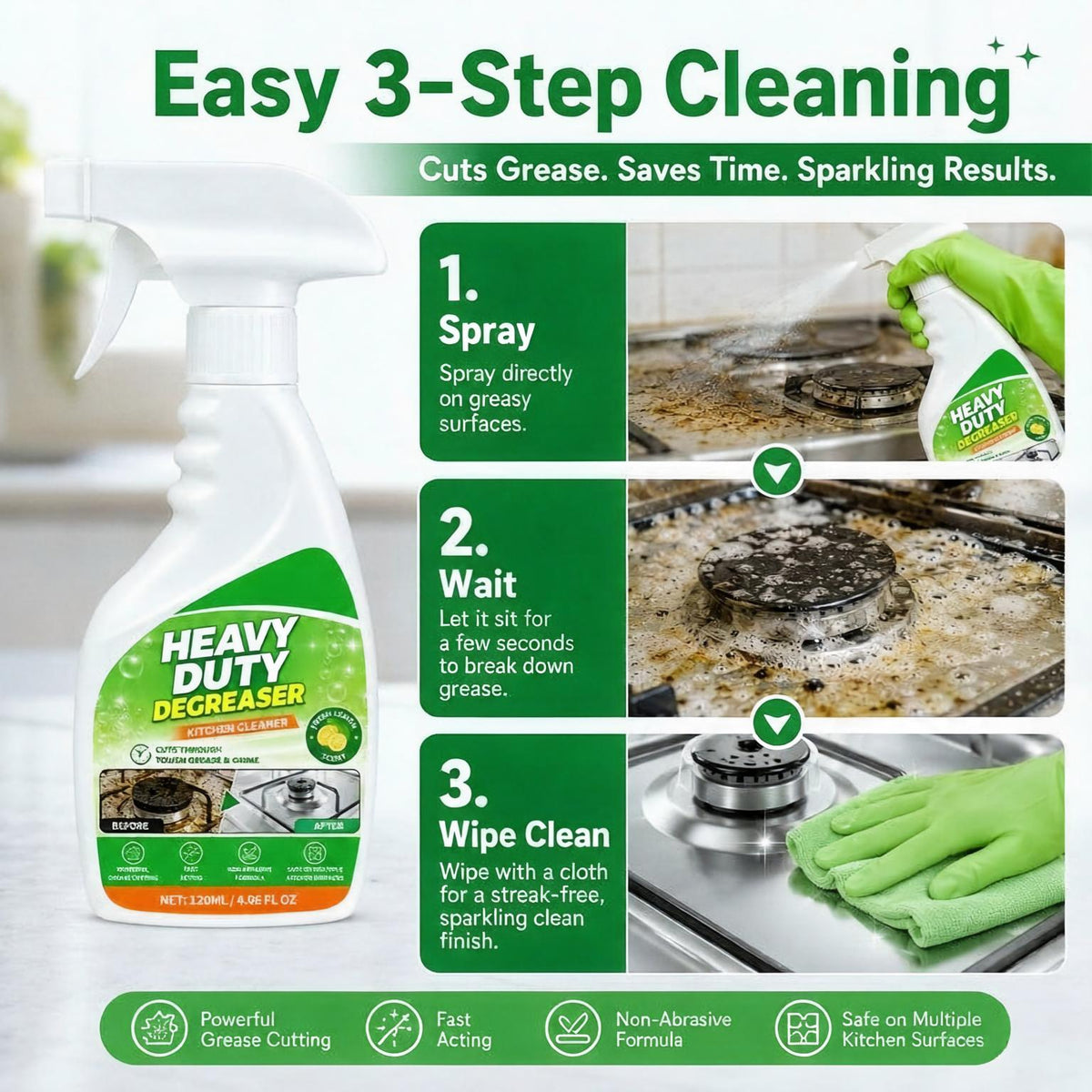 Heavy-Duty Kitchen Degreaser Spray – Powerful Grease & Grime Cleaner