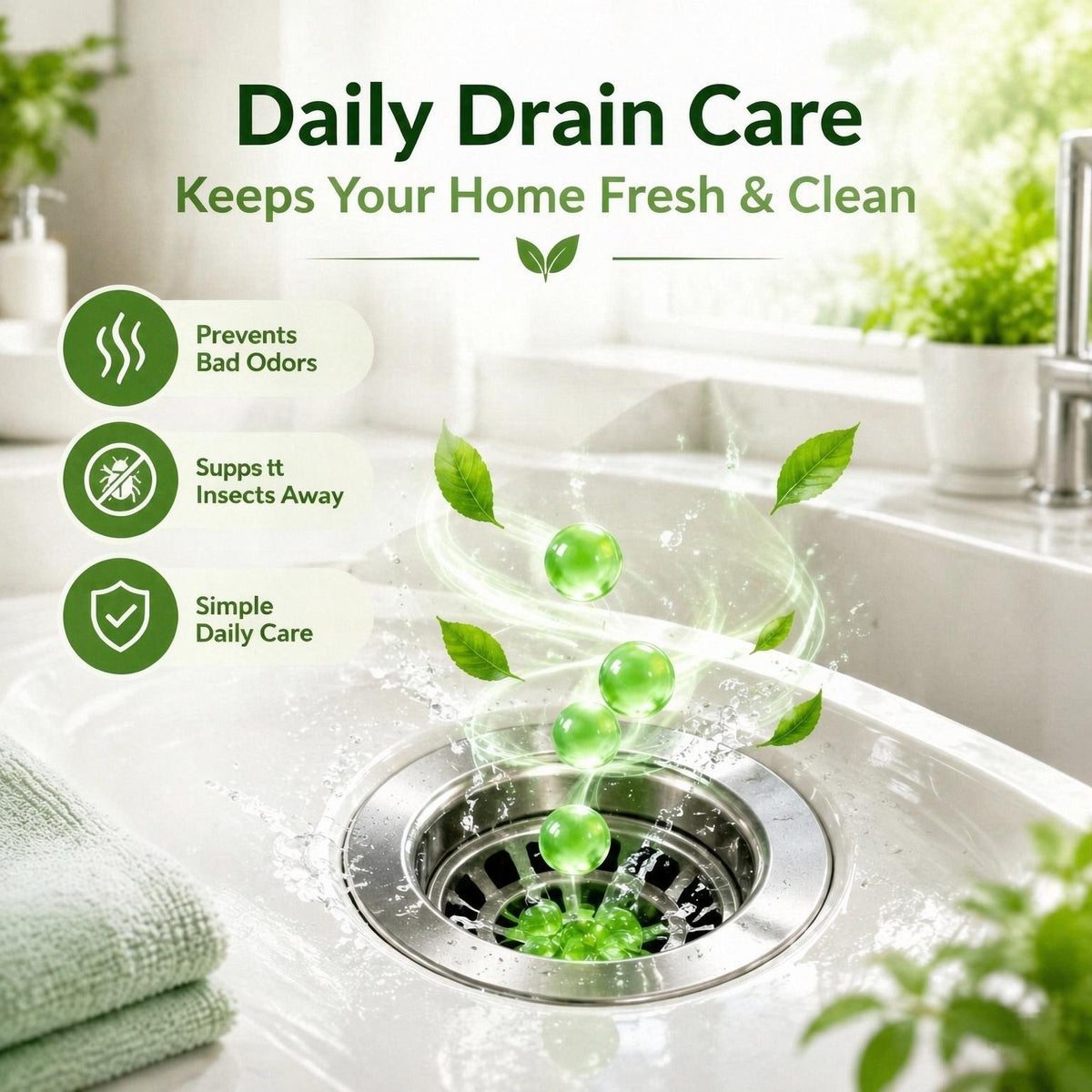 Drain Odor Eliminator Gel Beads – Fresh Scent Cleaner for Bathroom & Kitchen Pipes
