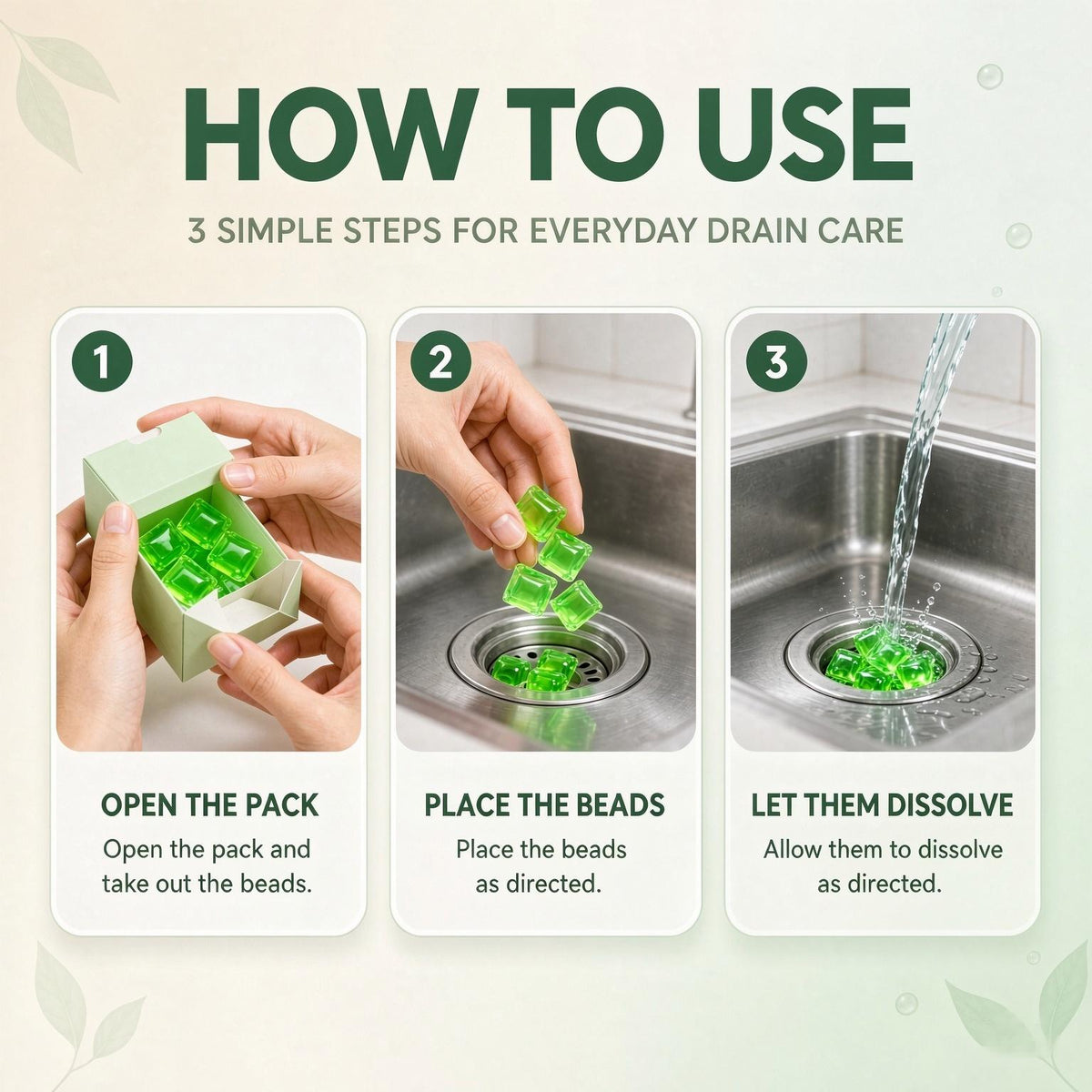 Drain Odor Eliminator Gel Beads – Fresh Scent Cleaner for Bathroom & Kitchen Pipes