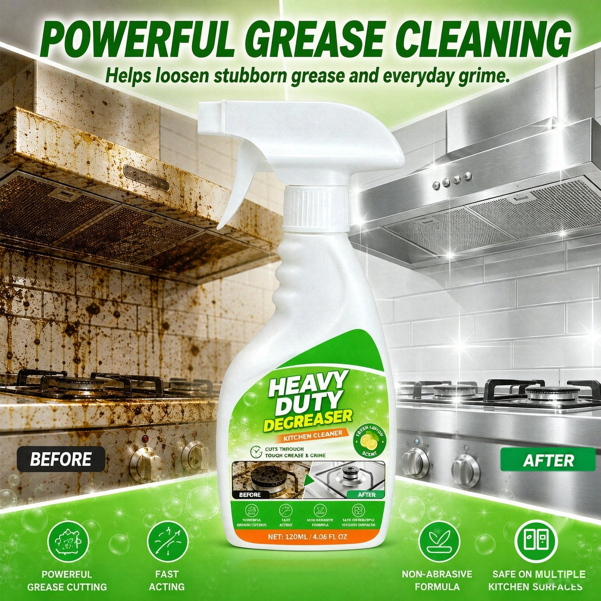 Heavy-Duty Kitchen Degreaser Spray – Powerful Grease & Grime Cleaner
